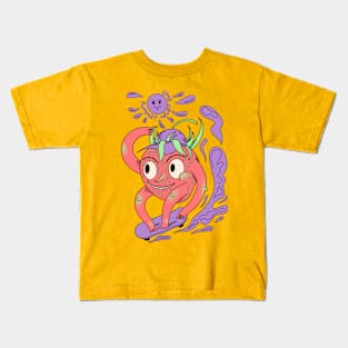 Funny strawberry on a skateboard Kids T-Shirt